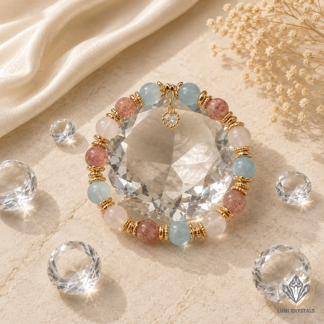 Moonlit Ocean Rose - Natural Crystals Bracelet Design - Where Ocean Calm Meets Rose Devotion (PK5)