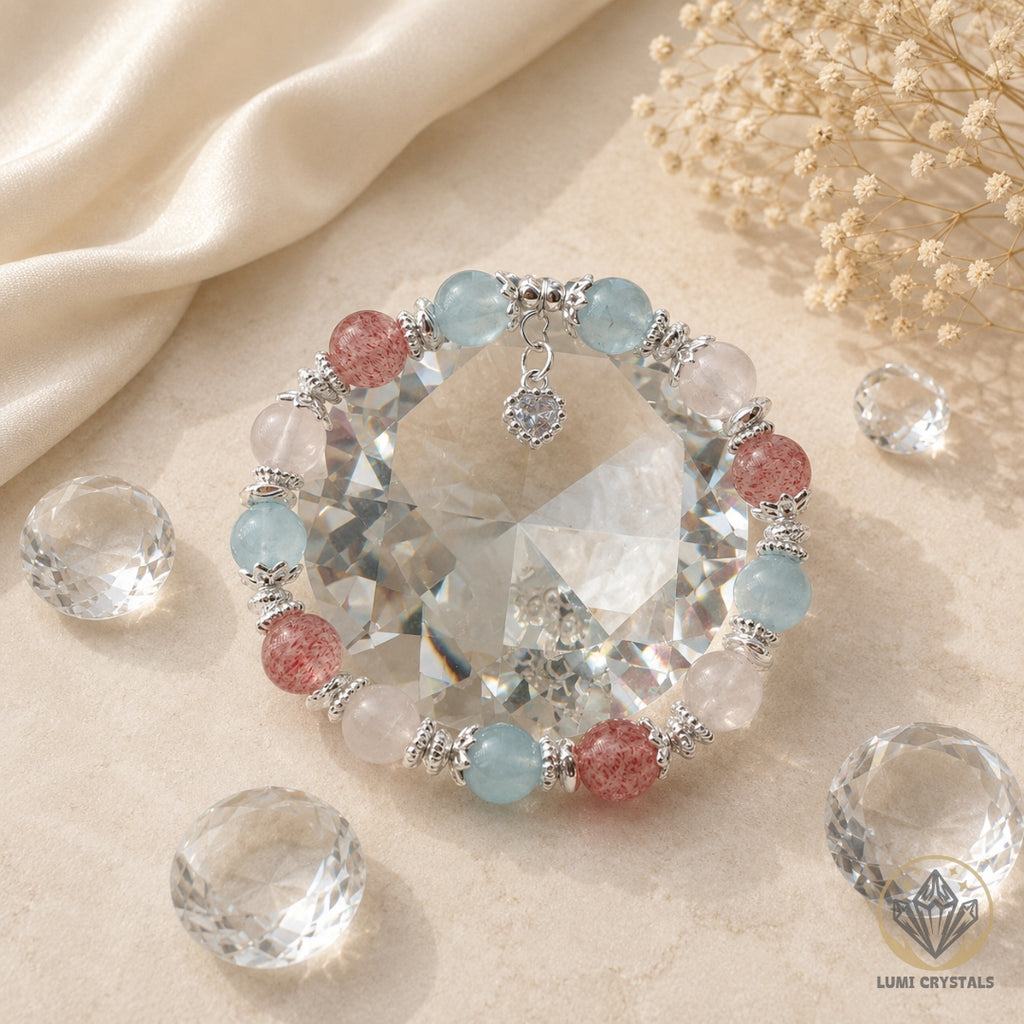 Moonlit Ocean Rose - Natural Crystals Bracelet Design - Where Ocean Calm Meets Rose Devotion (PK5)