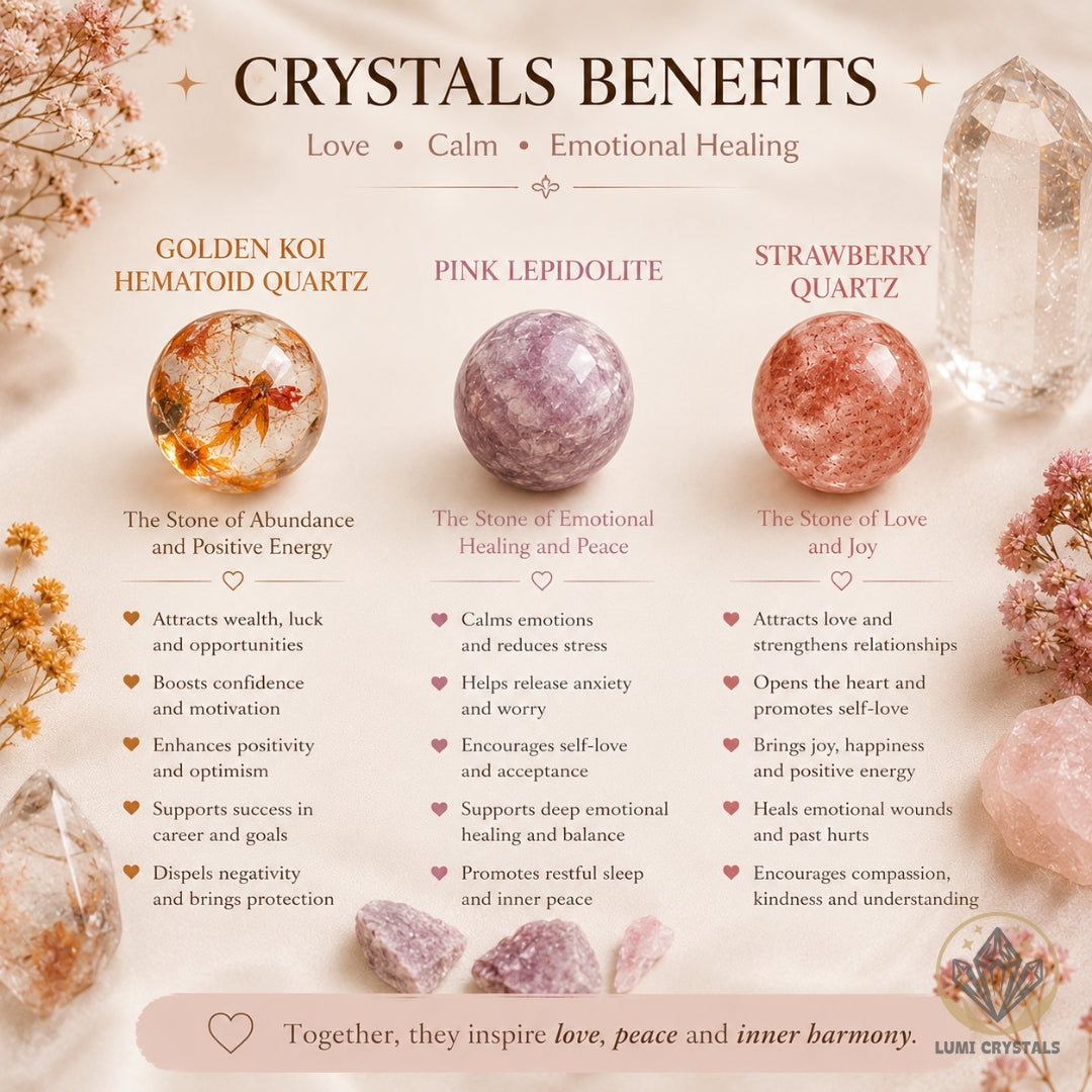 Love & Resilience - Natural Crystals Bracelet Design - Strength In Calm, Healing In Love, Peace In Every Moment (PK8)