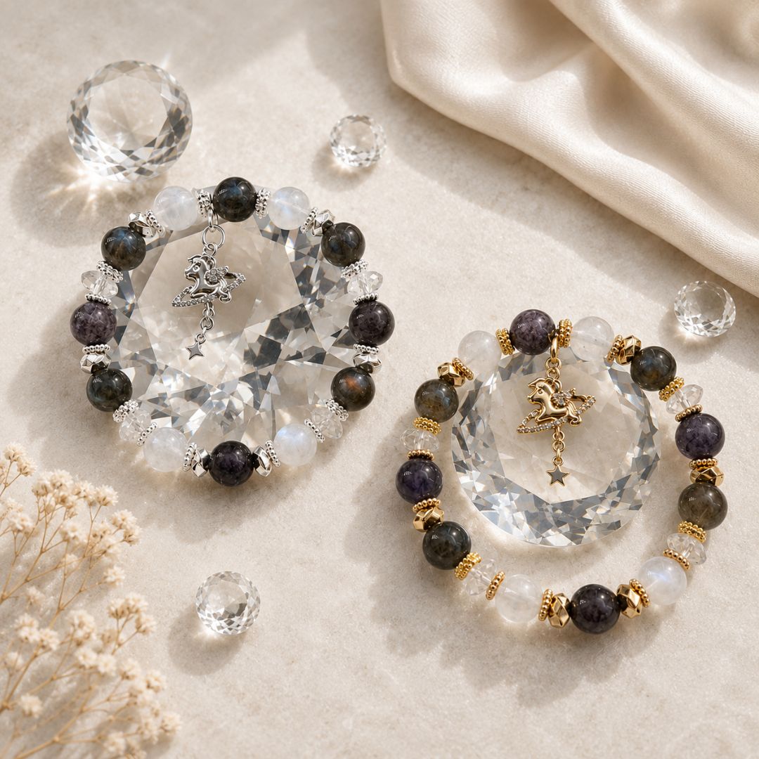 Moonlit Galaxy - Natural Crystals Bracelet Design - Awaken Like The Stars, Shine With Insight, Flow With Cosmic Energy (BL5)