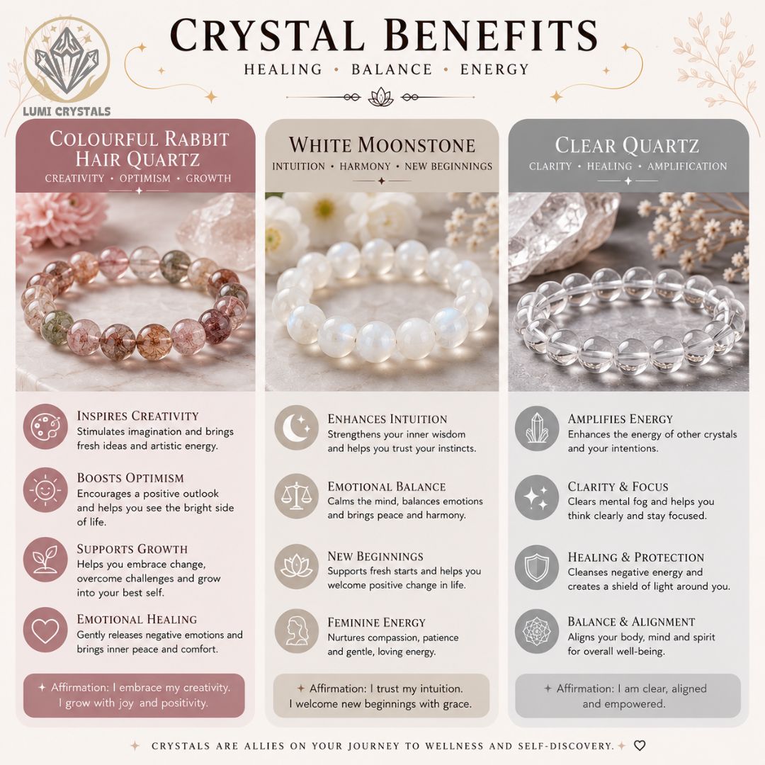 Moonlight Manifest - Natural Crystals Bracelet Design - Glow Softly, Manifest Clearly, Attract Beautifully (RB6)
