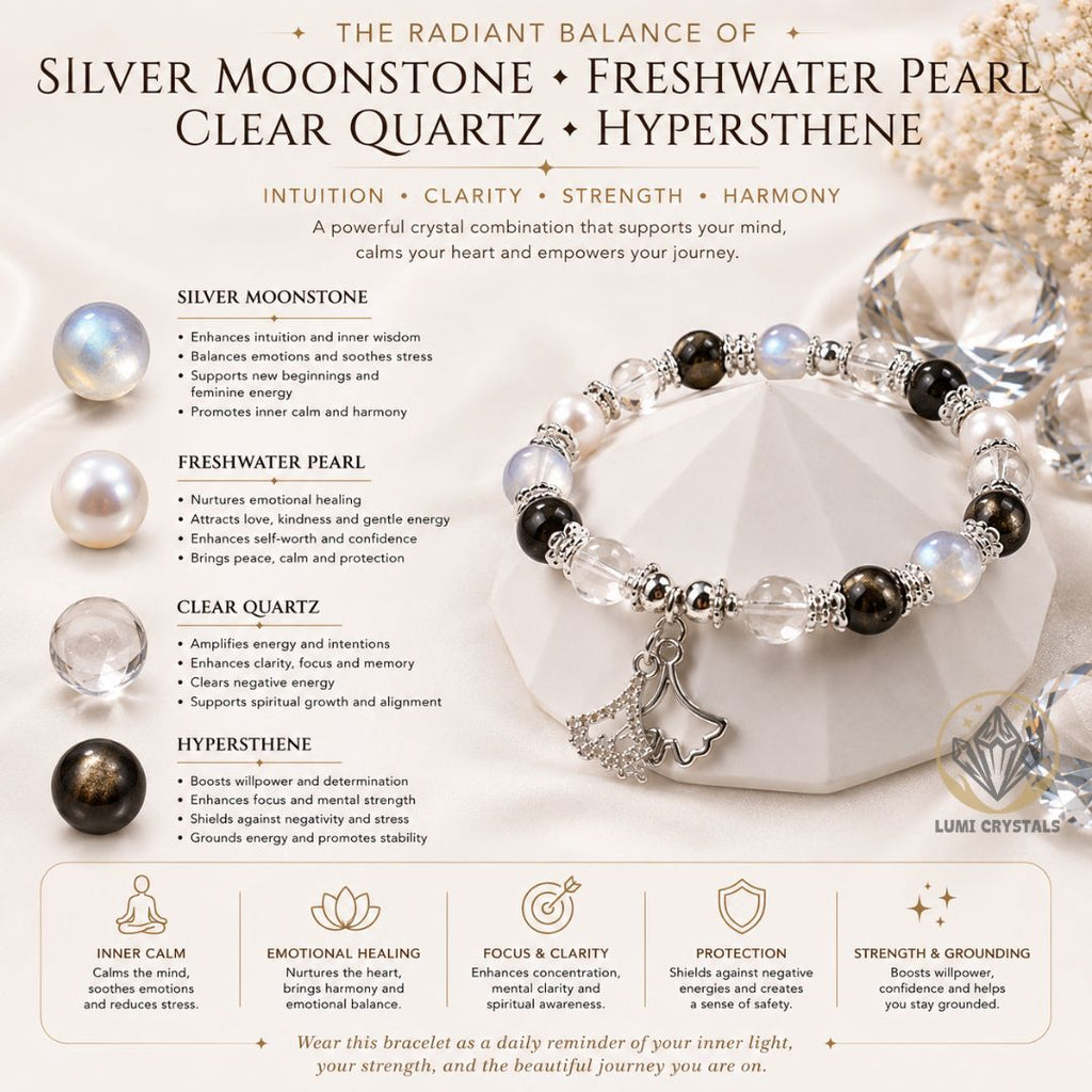 Pearl Moon Whisper - Natural Crystals Bracelet Design - Peaceful Hearts, Clear Minds, and New Beginnings (CH1)