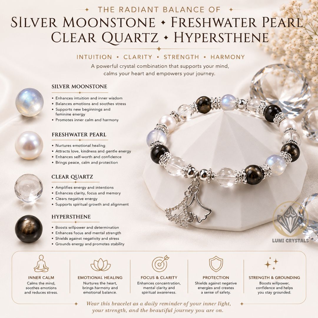 Pearl Moon Whisper - Natural Crystals Bracelet Design - Peaceful Hearts, Clear Minds, and New Beginnings (CH1)
