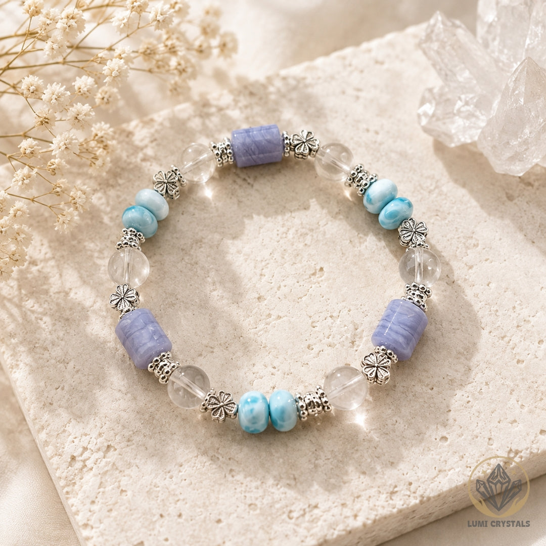 Ocean Whisper - Natural Crystals Bracelet Design - For Calming and Communication (BL1)