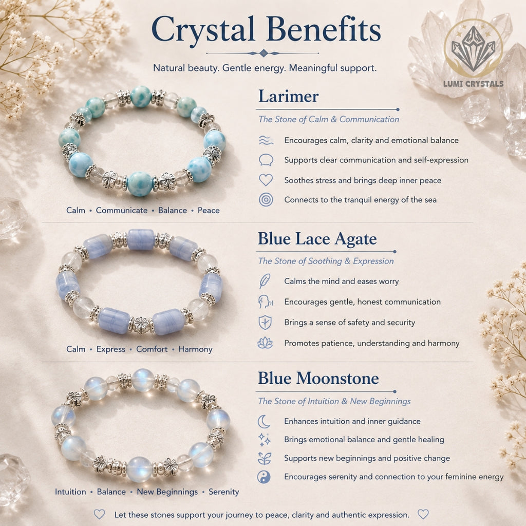 Ocean Whisper - Natural Crystals Bracelet Design - For Calming and Communication (BL1)