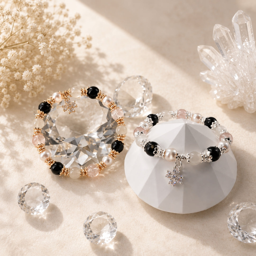 White Rose Aura - Natural Crystals Bracelet Design - To Nurture Heart And Empower The Soul (CH3)