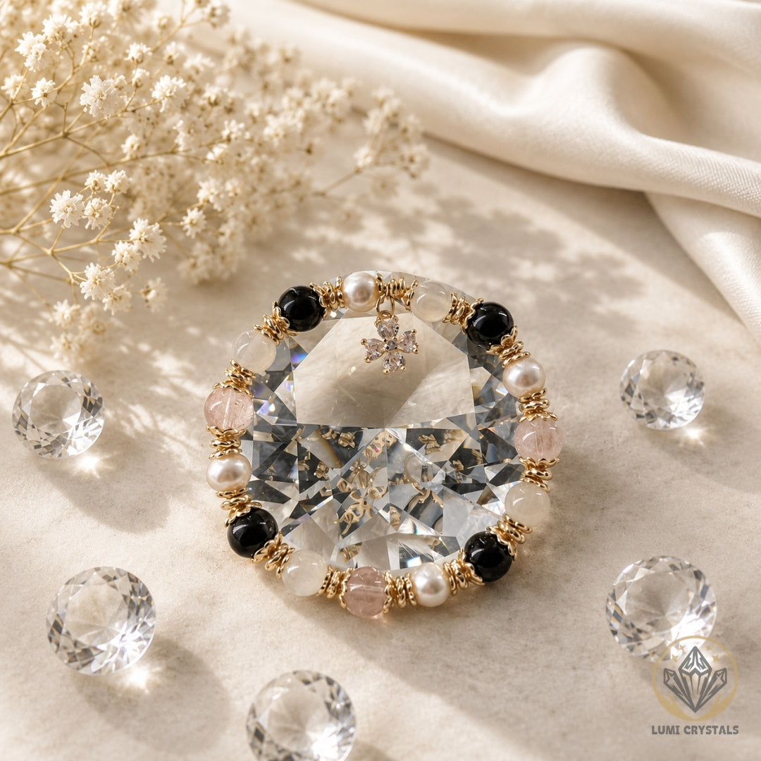 White Rose Aura - Natural Crystals Bracelet Design - To Nurture Heart And Empower The Soul (CH3)