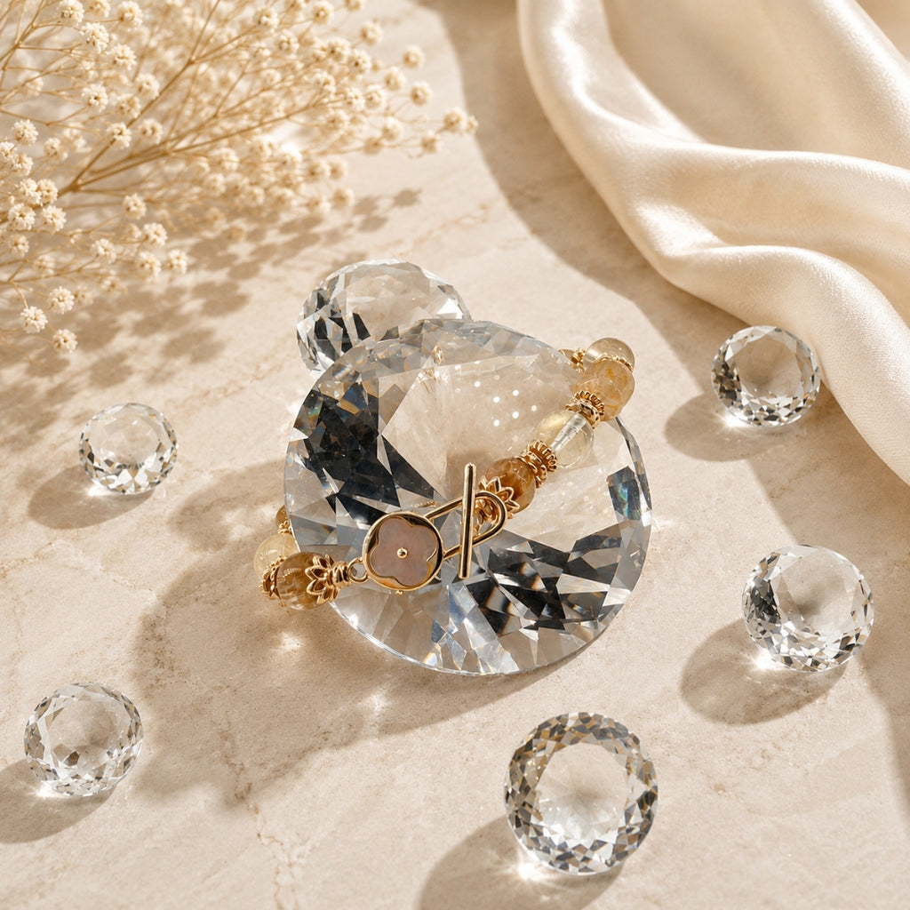 Golden Prosperity - Natural Crystals Bracelet Design - Attract Wealth, Think Clearly and Shine With Success (CR7)