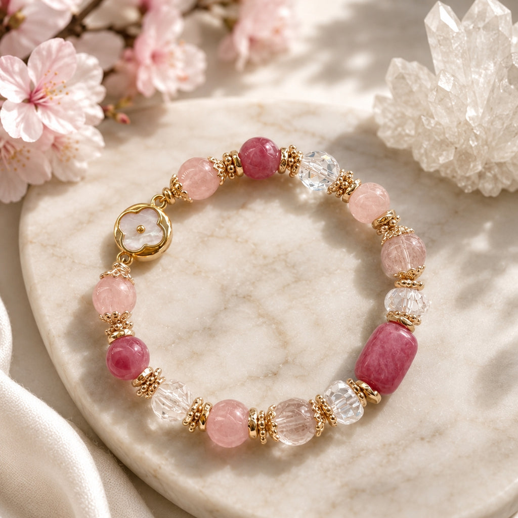 Rosy Radiance - Natural Crystals Bracelet Design - Heal Softly, Love Deeply and Attract With Gentle Radiance (PK7)