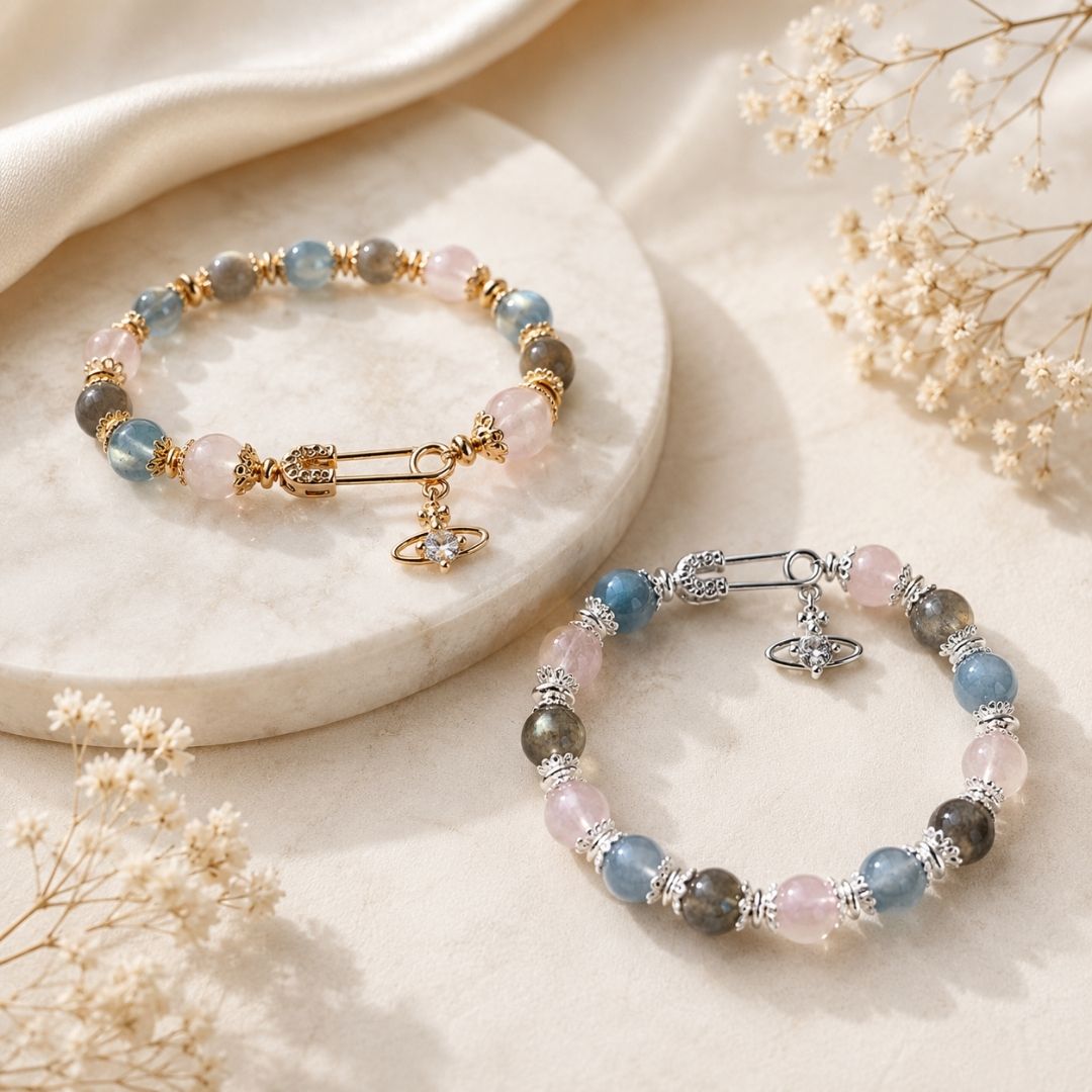 Aurora Love & Light - Natural Crystals Bracelet Design - Love Gently, Trust Deeply and Flow With Calm Clarity (LA6)