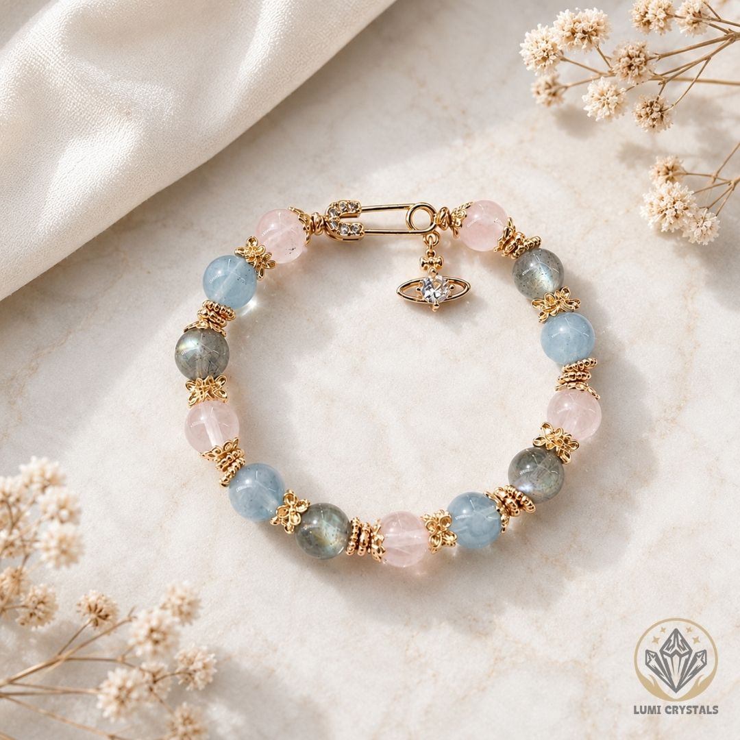Aurora Love & Light - Natural Crystals Bracelet Design - Love Gently, Trust Deeply and Flow With Calm Clarity (LA6)