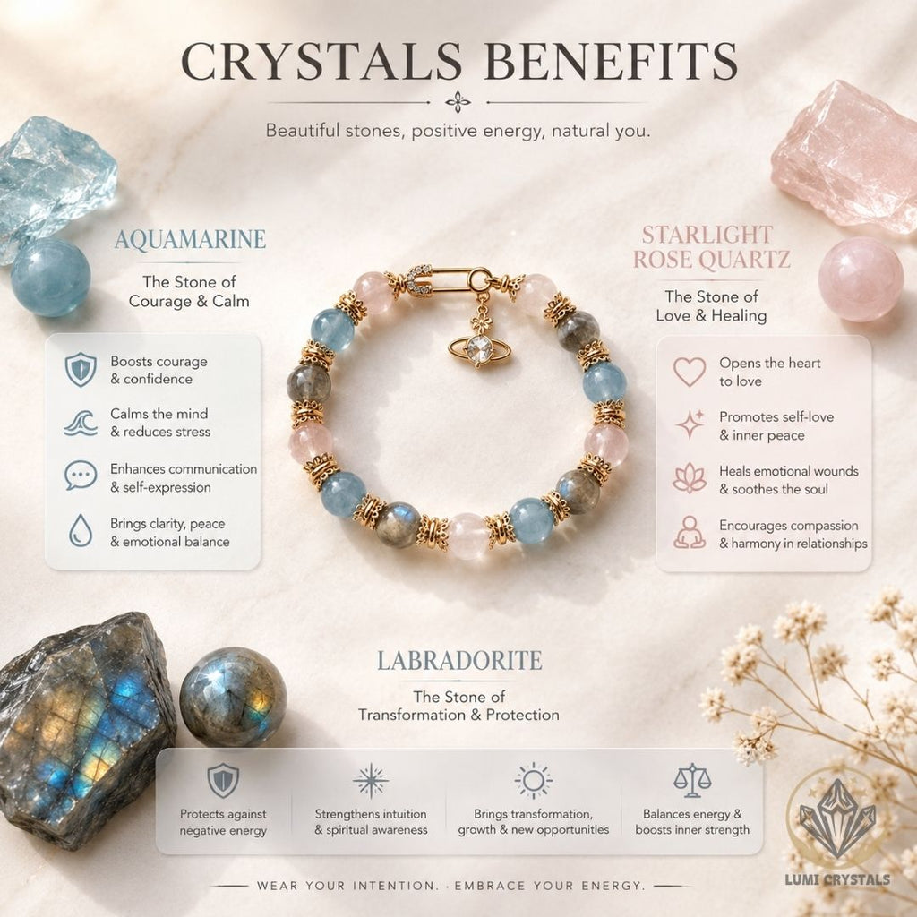 Aurora Love & Light - Natural Crystals Bracelet Design - Love Gently, Trust Deeply and Flow With Calm Clarity (LA6)