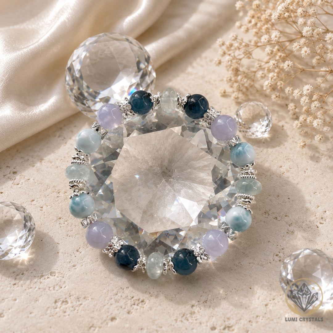 Azure Calm - Natural Crystals Bracelet Design - Flow Like The Ocean - Calm, Confident and Beautifully Heard (BL6)