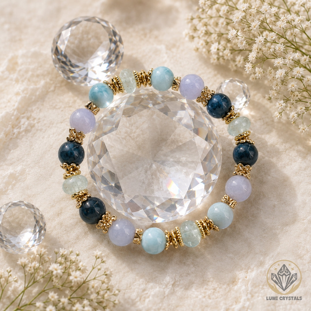Azure Calm - Natural Crystals Bracelet Design - Flow Like The Ocean - Calm, Confident and Beautifully Heard (BL6)