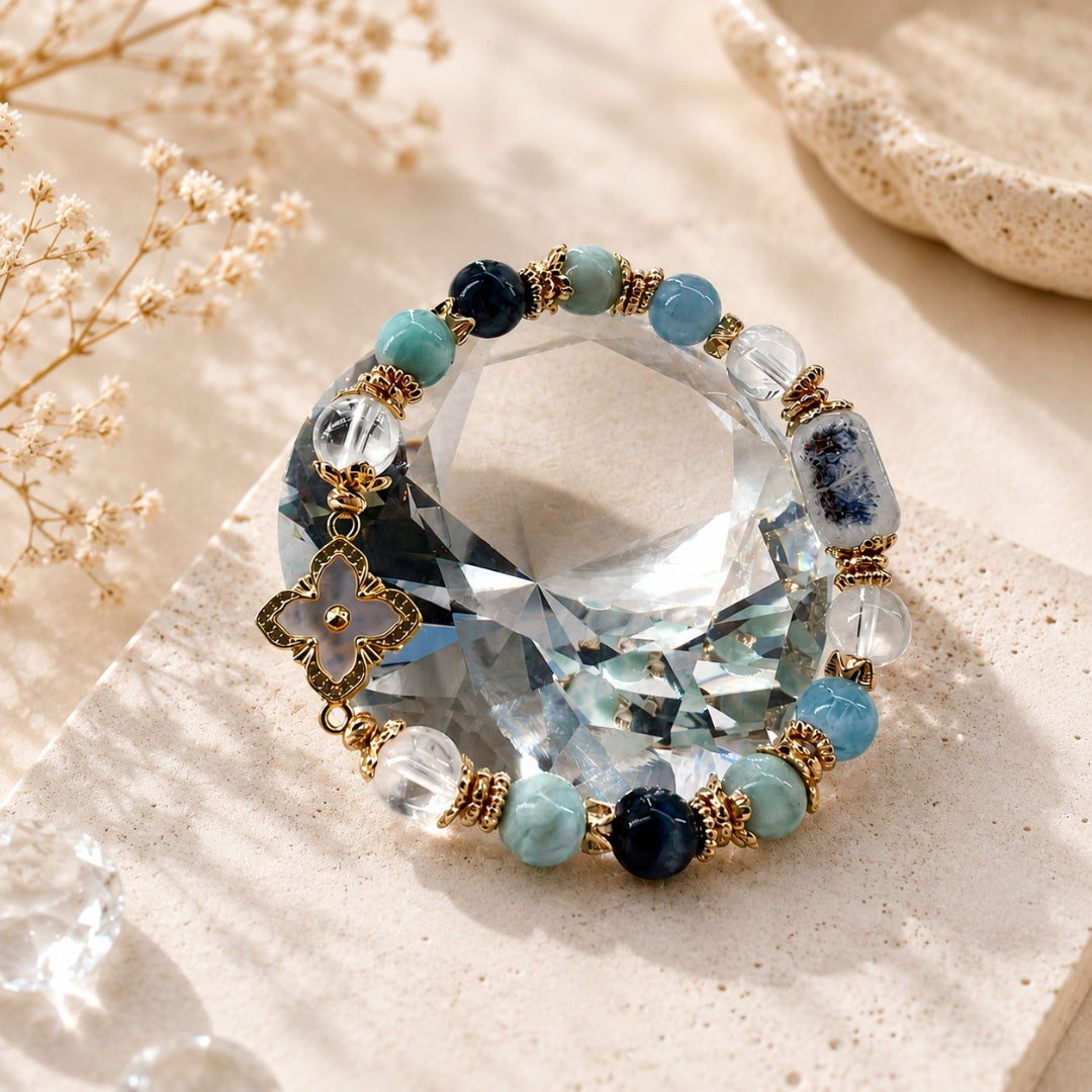 Azure Wisdom - Natural Crystals Bracelet Design - Find Calm Clarity, Speak Your Truth and Move Forward With Focus (BL8)