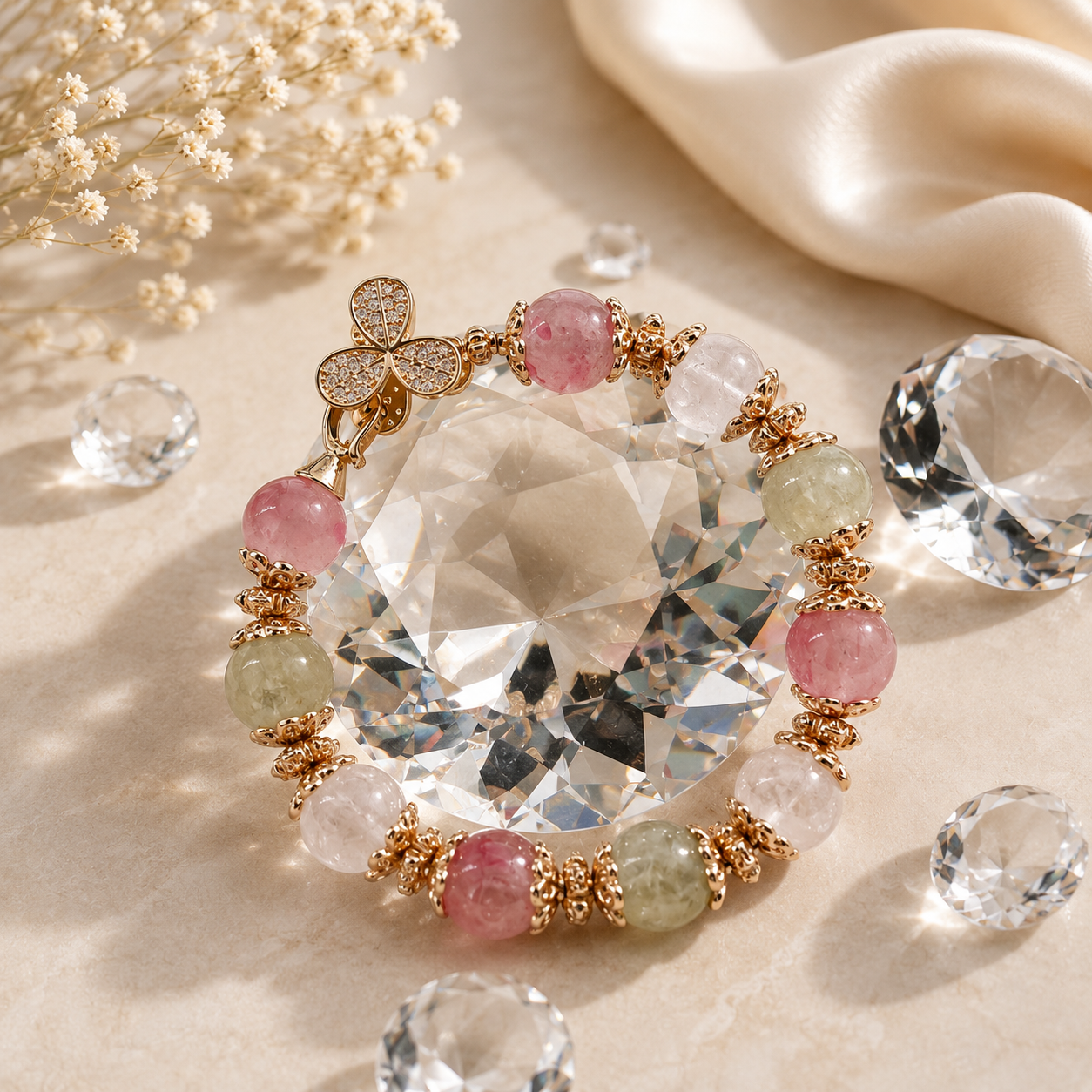 Petal Peace - Natural Crystals Bracelet Design - Heal Softly, Release Gently and Grow Into Peace (PK9)