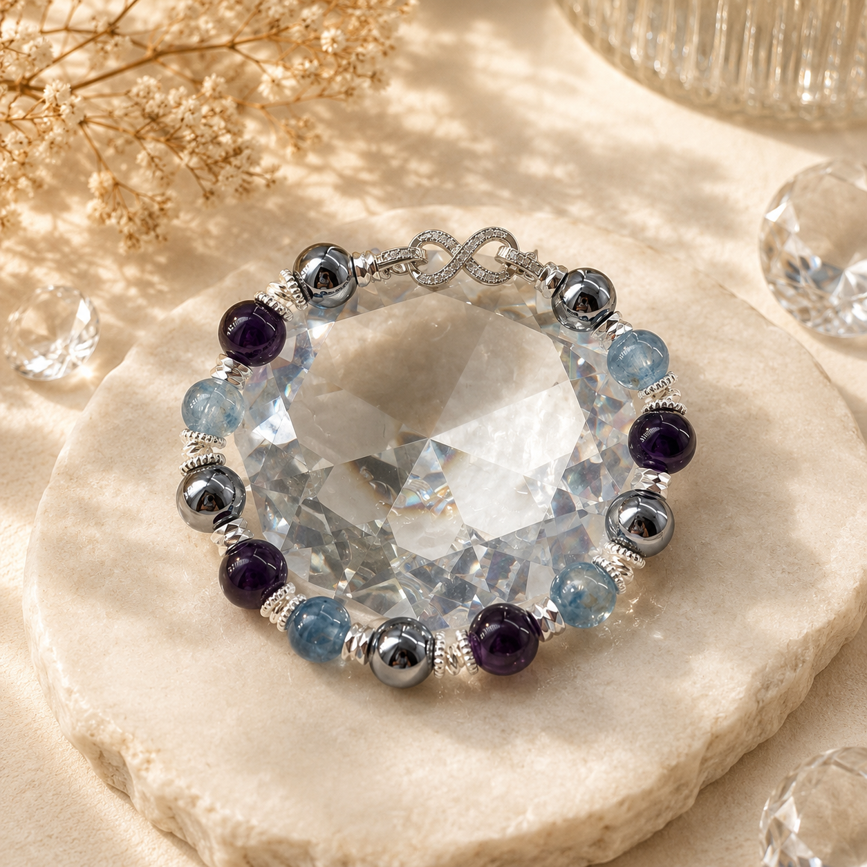 The Grounded Clarity - Natural Crystals Bracelet Design - Peaceful Thoughts, Steady Energy (HT2)